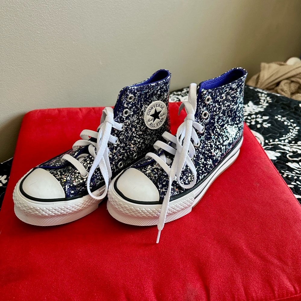Converse Navy Glitter High-Tops - Picture 2 of 9